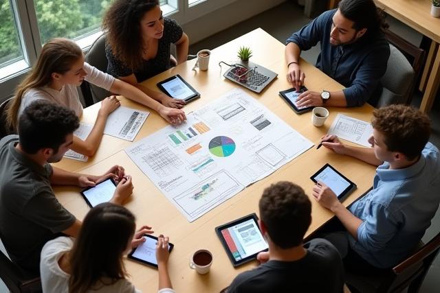 فريق إبداعي يناقش الأفكار في اجتماع تصميم مفاهيمي